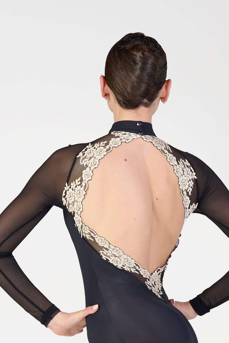 Harmony Long Sleeve Leotard with White Embroidered Lace Back - THE COLLECTIVE DANCEWEARHarmony Long Sleeve Leotard with White Embroidered Lace BackmLeotardTHE COLLECTIVE DANCEWEAR