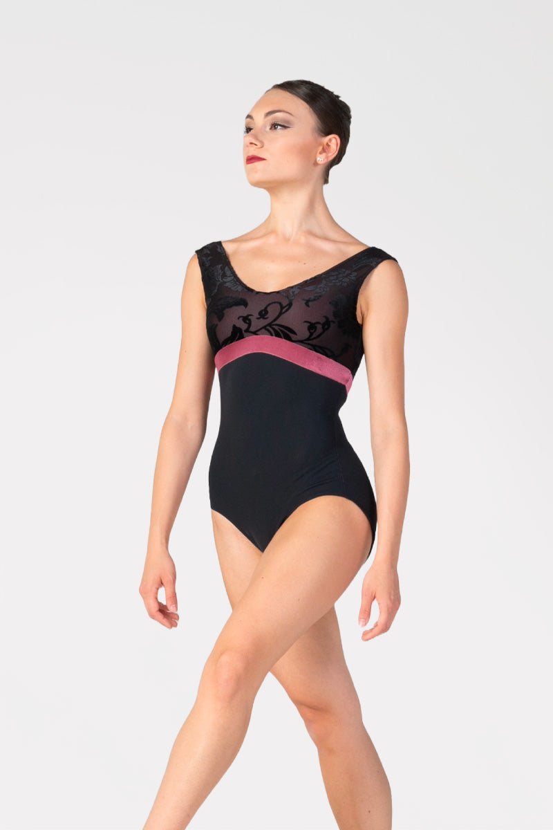 Harmony Velvet Floral Flock Leotard - Black & Antique Pink - Collective DancewearHarmony Velvet Floral Flock Leotard - Black & Antique Pink#mLeotardCollective Dancewear