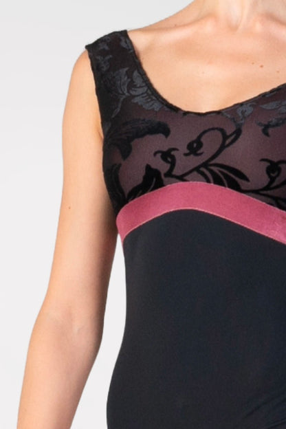 Harmony Velvet Floral Flock Leotard - Black & Antique Pink - Collective DancewearHarmony Velvet Floral Flock Leotard - Black & Antique Pink#mLeotardCollective Dancewear