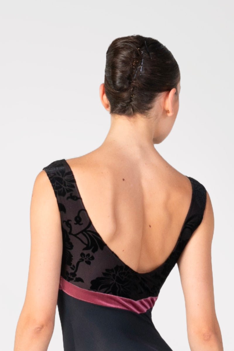 Harmony Velvet Floral Flock Leotard - Black & Antique Pink - Collective DancewearHarmony Velvet Floral Flock Leotard - Black & Antique Pink#mLeotardCollective Dancewear