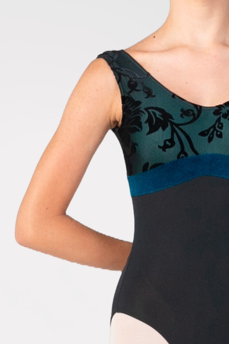 Harmony Velvet Floral Flock Leotard - Black & Aqua Marine - Collective DancewearHarmony Velvet Floral Flock Leotard - Black & Aqua Marine#mLeotardCollective Dancewear