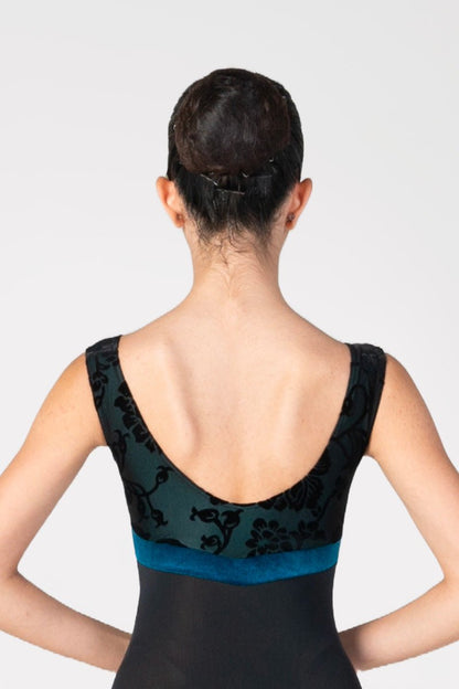Harmony Velvet Floral Flock Leotard - Black & Aqua Marine - Collective DancewearHarmony Velvet Floral Flock Leotard - Black & Aqua Marine#mLeotardCollective Dancewear