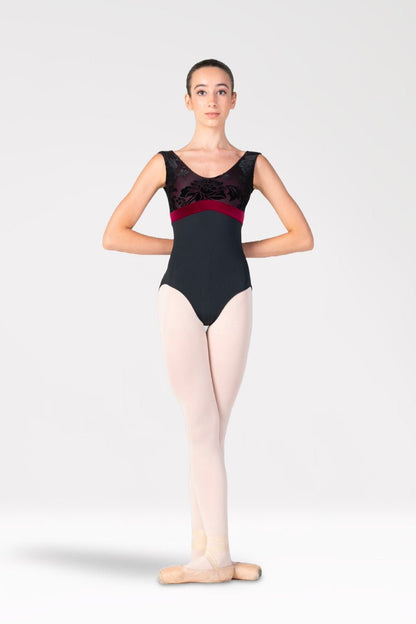 Harmony Velvet Floral Flock Leotard - Black & Bordeaux - Collective DancewearHarmony Velvet Floral Flock Leotard - Black & Bordeaux#mLeotardCollective Dancewear
