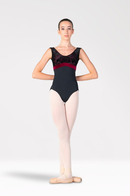 Harmony Velvet Floral Flock Leotard - Black & Bordeaux - Collective DancewearHarmony Velvet Floral Flock Leotard - Black & Bordeaux#mLeotardCollective Dancewear