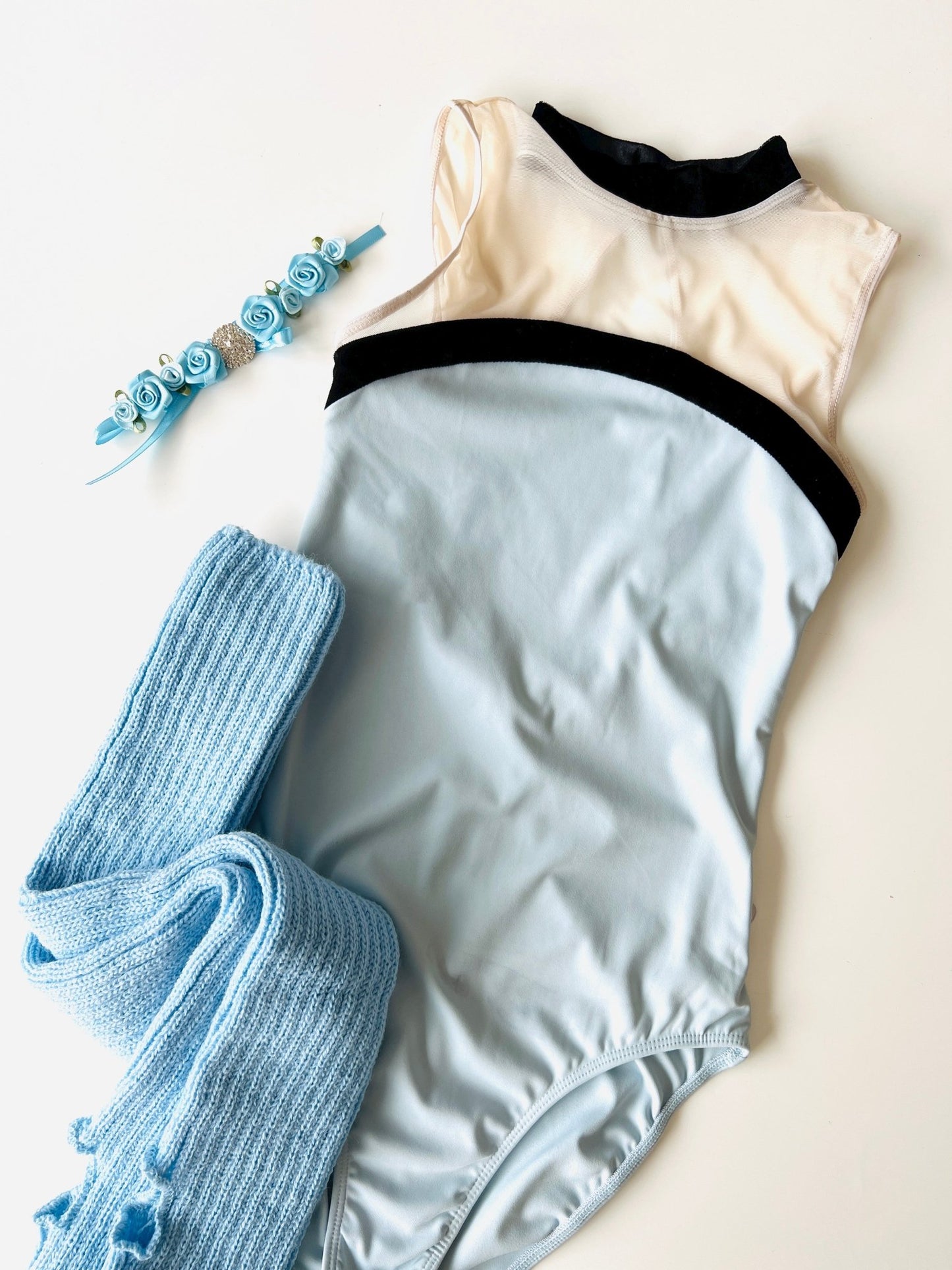 High Neck Leotard - Pastel Blue with Black Velour Trim - Kids Collection - THE COLLECTIVE DANCEWEARHigh Neck Leotard - Pastel Blue with Black Velour Trim - Kids Collection#mLeotardTHE COLLECTIVE DANCEWEAR