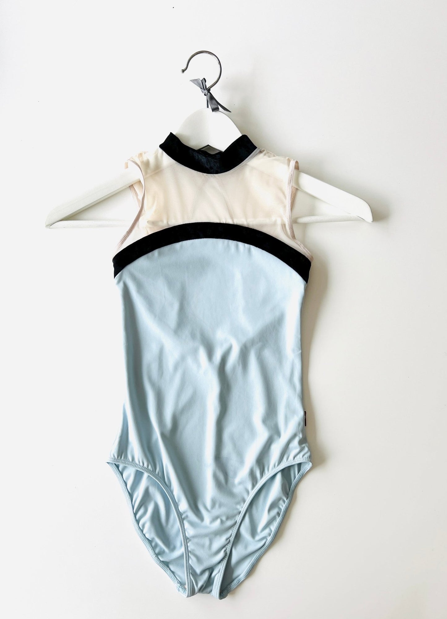 High Neck Leotard - Pastel Blue with Black Velour Trim - Kids Collection - THE COLLECTIVE DANCEWEARHigh Neck Leotard - Pastel Blue with Black Velour Trim - Kids Collection#mLeotardTHE COLLECTIVE DANCEWEAR