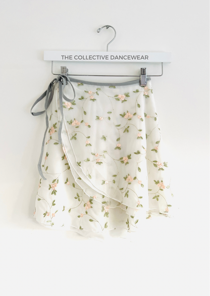 Wrap ballet skirt with embroidered flowers from The Collective Dancewear