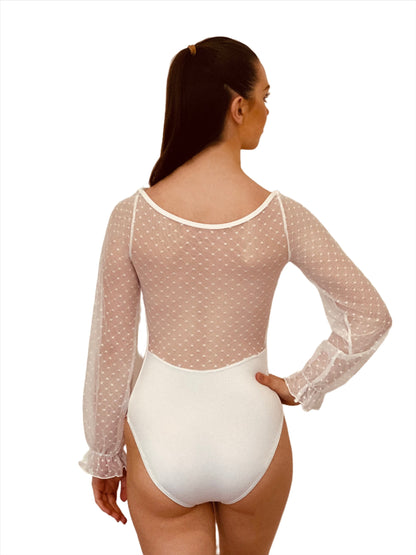 Baiwu long sleeve ballet dance leotard in white from The Collective Dancewear