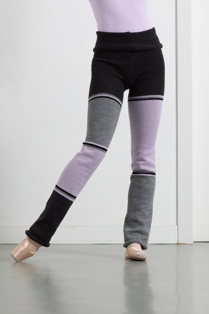 THE COLLECTIVE DANCEWEAR Intermezzo Cosimo Knitted Warmup Pants - Lilac, Black and Grey#mwarm upsTHE COLLECTIVE DANCEWEAR