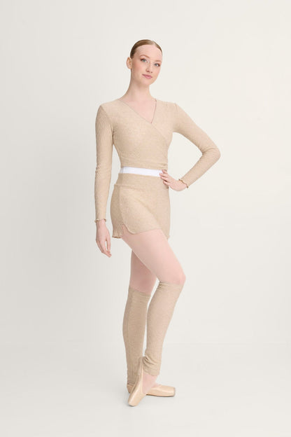 Intermezzo Gewn Knitted Wrap Cardigan - Beige Metallic - THE COLLECTIVE DANCEWEARIntermezzo Gewn Knitted Wrap Cardigan - Beige Metallicmwarm upsTHE COLLECTIVE DANCEWEAR
