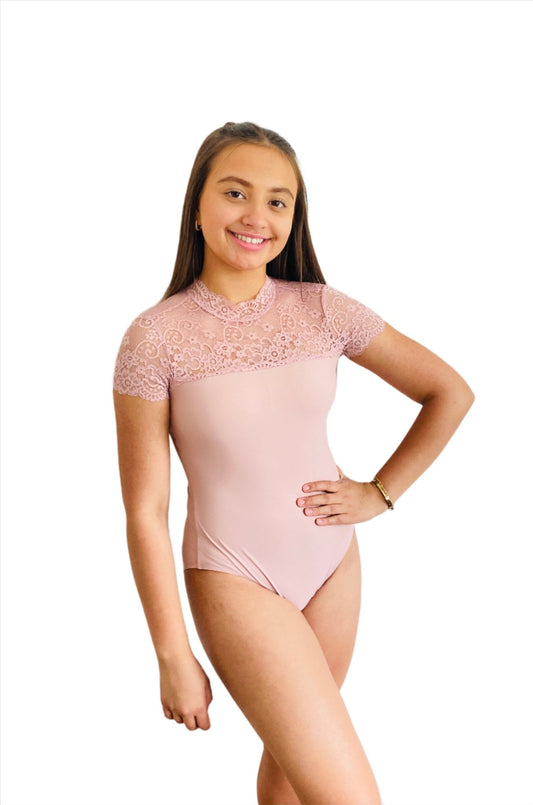 Keyhole Back Lace Leotard - Pink -COLLECTIVE DANCEWEARKeyhole Back Lace Leotard - Dusky Pink#mLeotardTHE COLLECTIVE DANCEWEAR