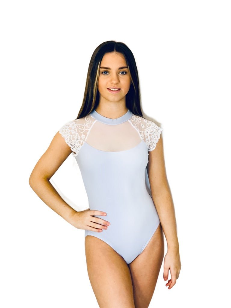 Lace Cap Sleeve Leotard Pale Blue