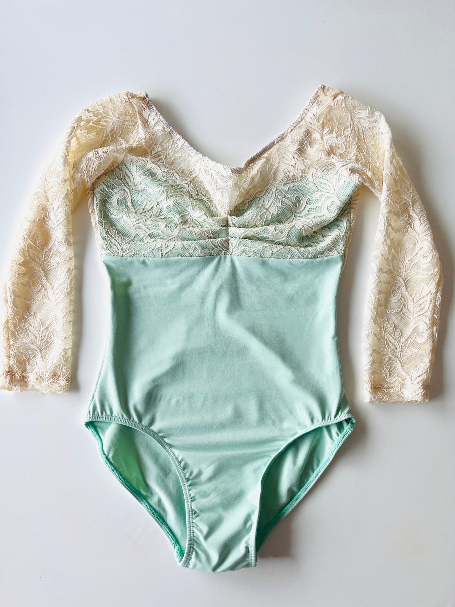 Lace Sleeve Leotard - Mint Green - THE COLLECTIVE DANCEWEARLace Sleeve Leotard - Mint Green#mLeotardTHE COLLECTIVE DANCEWEAR