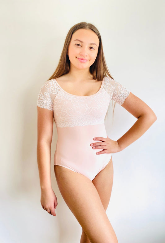Lace Top Leotard - Pastel Peach - THE COLLECTIVE DANCEWEARLace Top Leotard - Pastel Peach#mLeotardTHE COLLECTIVE DANCEWEAR
