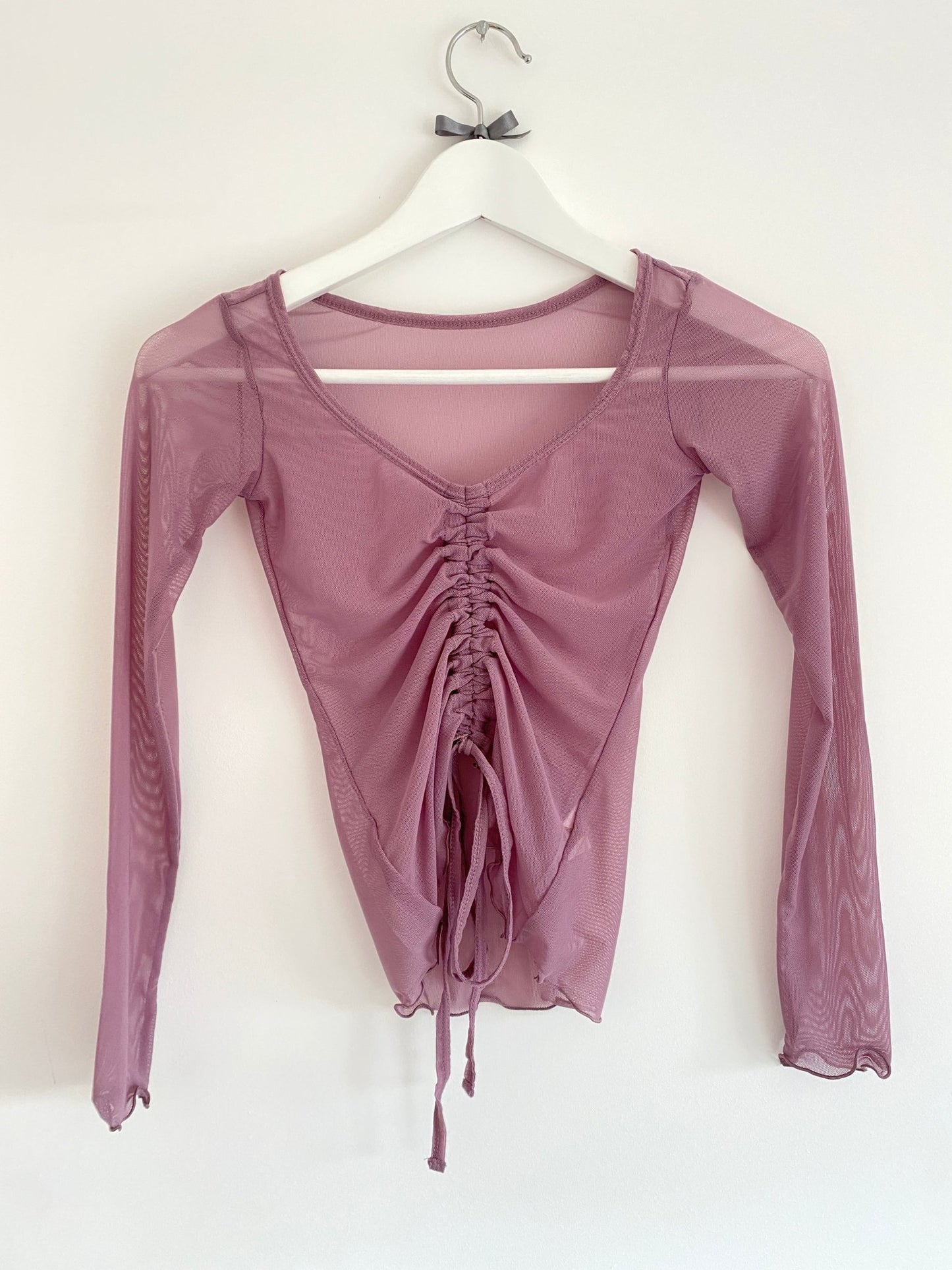 Lyrical Gathered Mesh Top Long Sleeve - PurpleLyrical Gathered Mesh Top Long Sleeve - Purple#mWARMUPSTHE COLLECTIVE DANCEWEAR