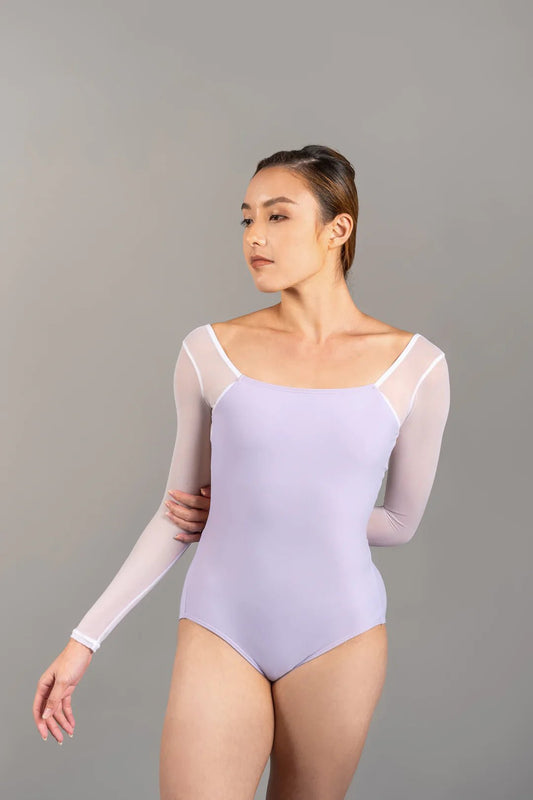 THE COLLECTIVE DANCEWEAR Margaux Long Sleeve Leotard - Lavender with White Mesh#mLeotardTHE COLLECTIVE DANCEWEAR