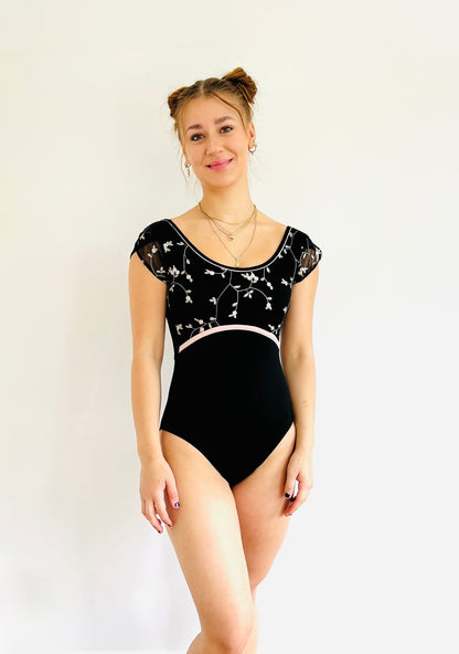 Rose Embroidered Tulip Sleeve Leotard - Black - THE COLLECTIVE DANCEWEARRose Embroidered Tulip Sleeve Leotard - Black#mLeotardTHE COLLECTIVE DANCEWEAR