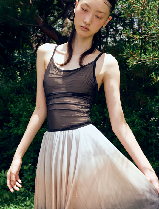 Taecho ThirdSkin Mesh Draped Veil Camisole Leotard - Black