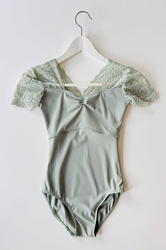 The Lace Short Sleeve Leotard - Sage - Collective DancewearThe Lace Short Sleeve Leotard - SagemLeotardCollective Dancewear