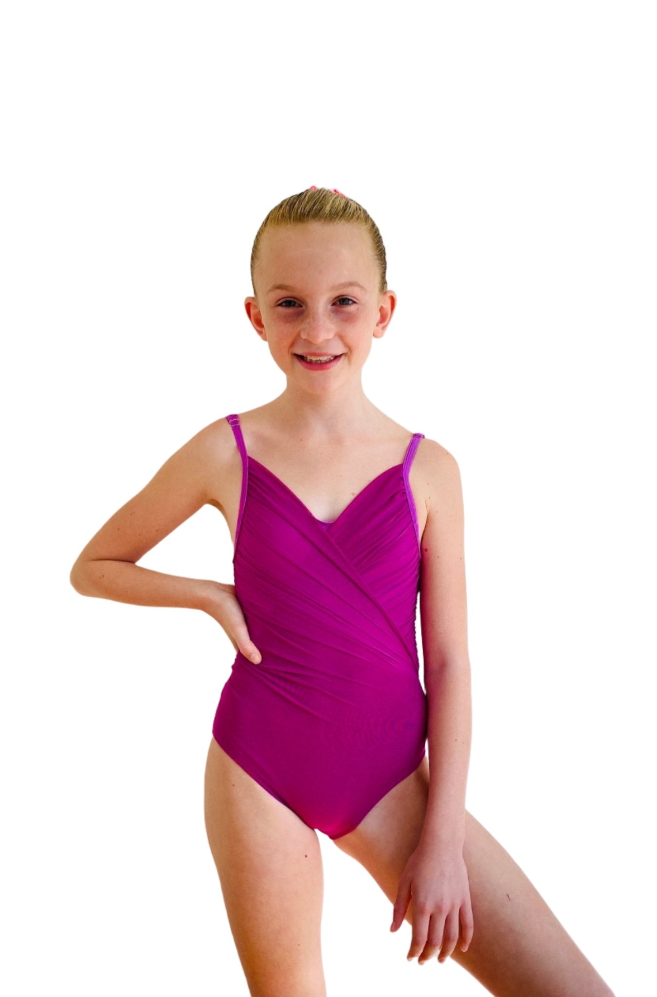 The Ruched Camisole Kids LeotardThe Ruched Mesh Camisole Leotard - Fuchsia - Kids Collection#mLeotardTHE COLLECTIVE DANCEWEAR