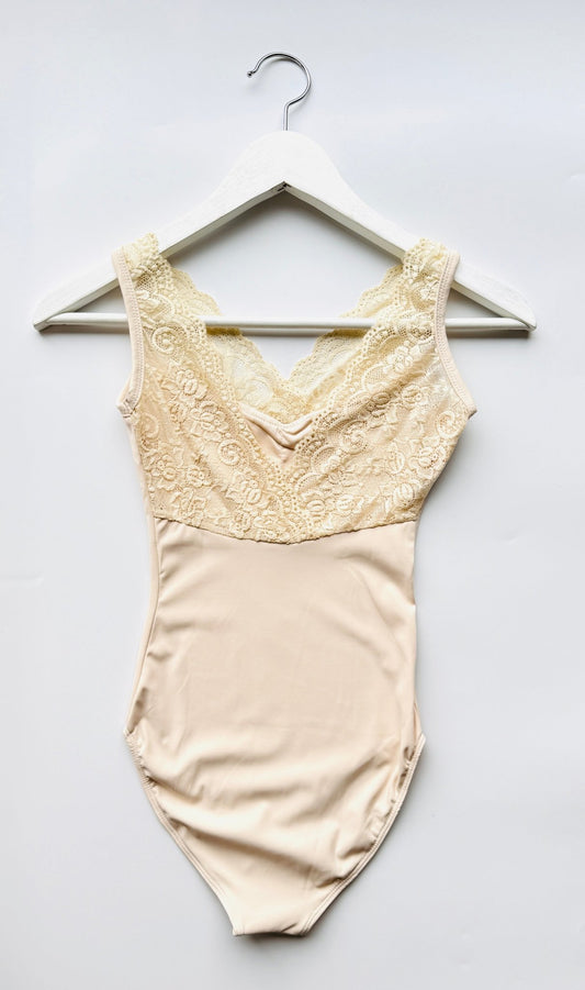 The V Neck Lace Leotard - Cream - Collective DancewearThe V Neck Lace Leotard - Cream#mLeotardCollective Dancewear