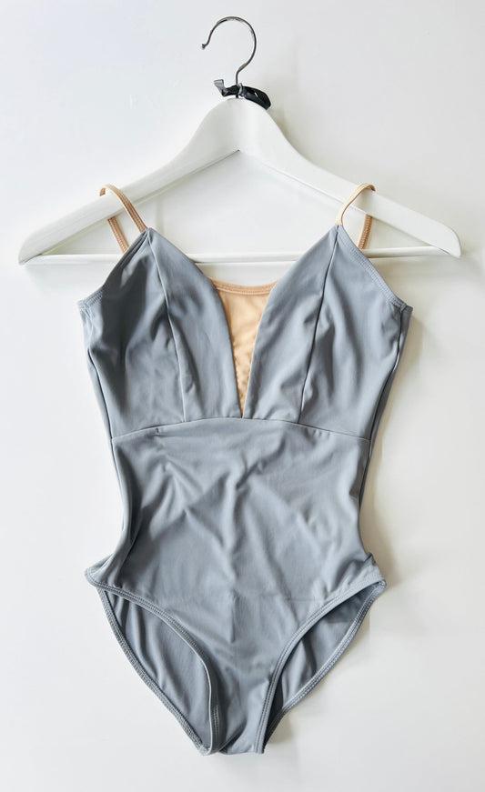 V Mesh Camisole Leotard - Grey With Nude Straps - THE COLLECTIVE DANCEWEARV Mesh Camisole Leotard - Grey With Nude StrapsmLeotardTHE COLLECTIVE DANCEWEAR