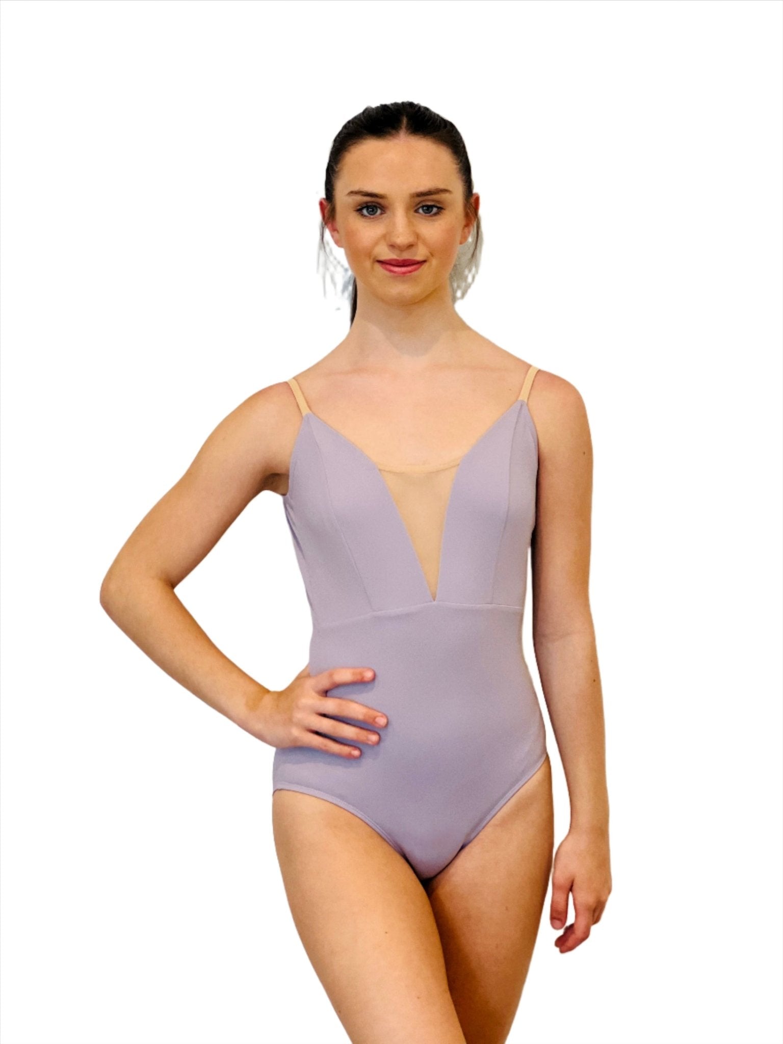 THE COLLECTIVE DANCEWEAR V Mesh Camisole Leotard - Lilac With Nude Straps#mLeotardTHE COLLECTIVE DANCEWEAR