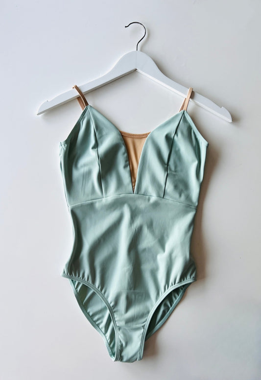 V Mesh Camisole Leotard - Mint Green With Nude Straps - THE COLLECTIVE DANCEWEARV Mesh Camisole Leotard - Mint Green With Nude Straps#mLeotardTHE COLLECTIVE DANCEWEAR