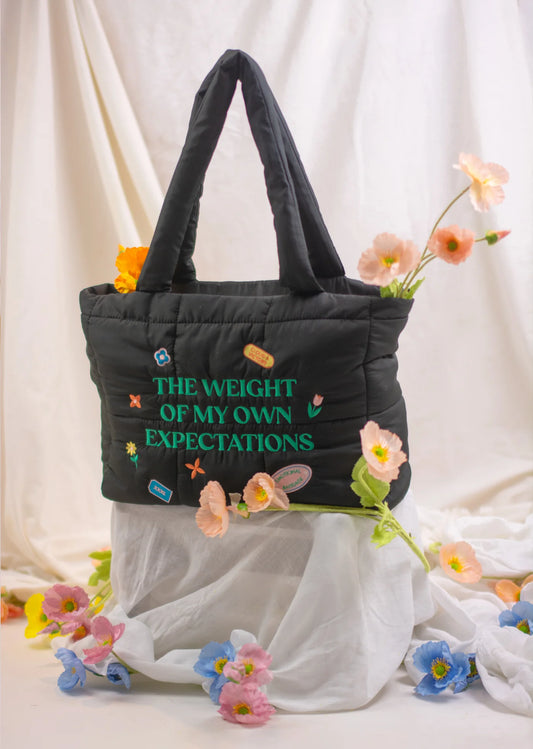 Cloud & VIctory The Weight Of My Expectations Puffer Tote Bag - Black