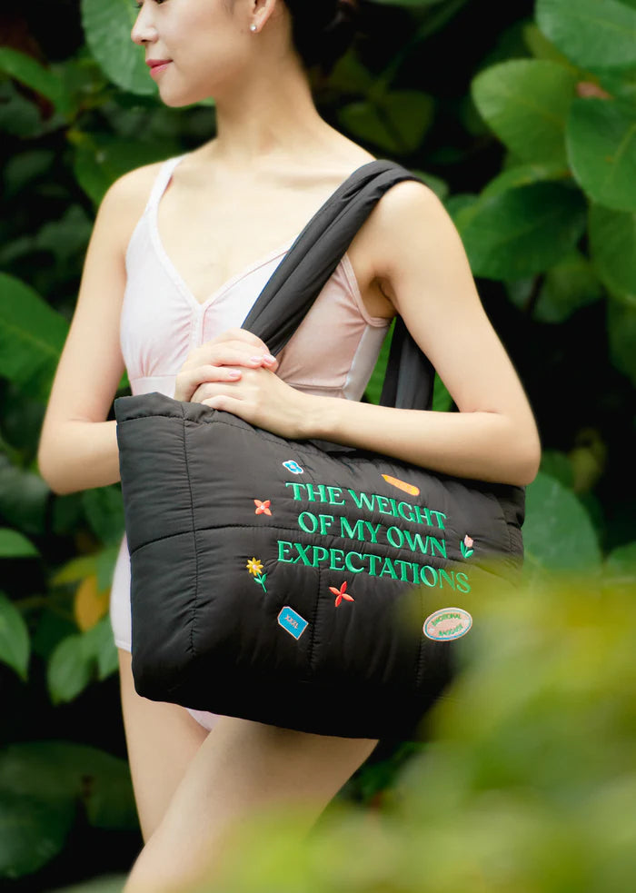 Cloud & VIctory The Weight Of My Expectations Puffer Tote Bag - Black