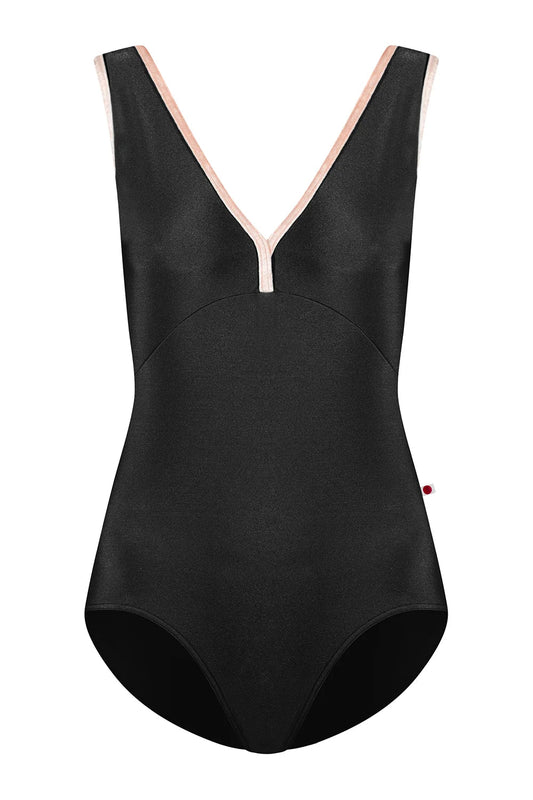 Yumiko Alicia V Neck Leotard - Black and Misty Rose - Collective DancewearYumiko Alicia V Neck Leotard - Black and Misty Rose#mLeotardCollective Dancewear