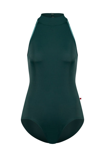 Yumiko Noe Halter Neck Leotard - Kale Green With Velvet Trim - THE COLLECTIVE DANCEWEARYumiko Noe Halter Neck Leotard - Kale Green With Velvet TrimmLeotardTHE COLLECTIVE DANCEWEAR