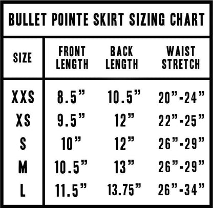 Bullet Pointe size chart The Collective Dance