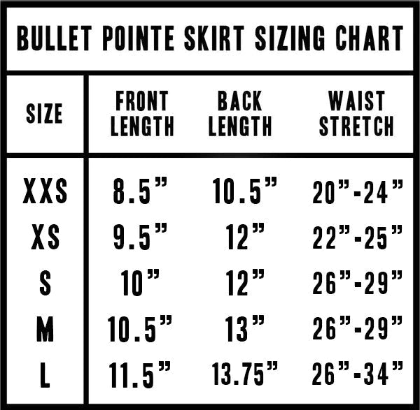 Bullet Pointe Size Chart- The Collective Dance