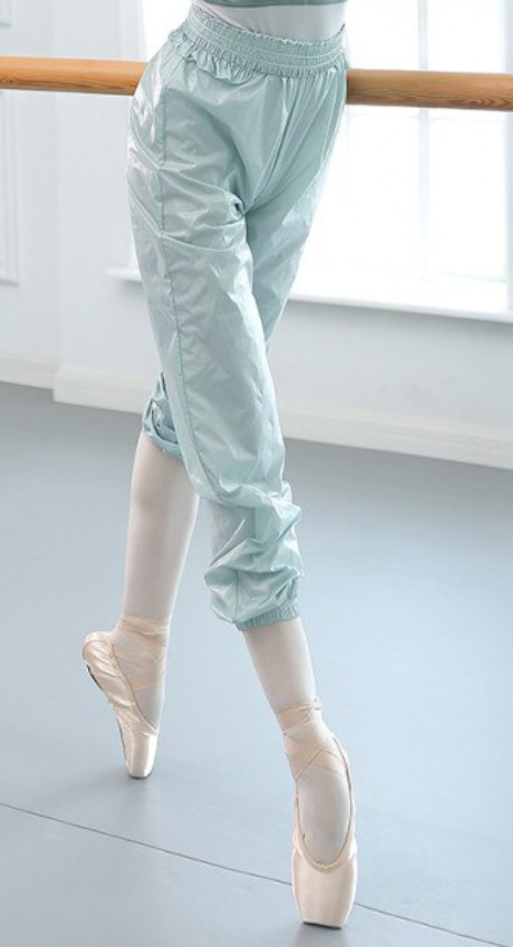 Trash bag pants with frill pale green Warm ups The Collective Dancewear