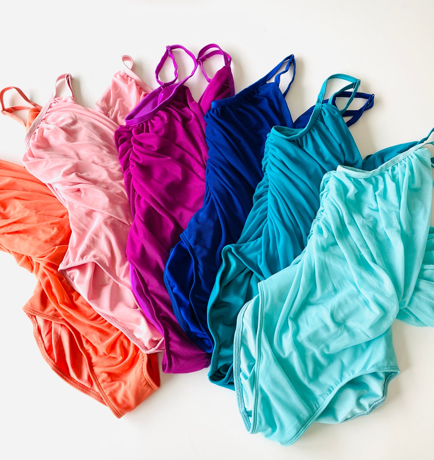 Ruched camisole ballet leotard with draped mesh in a selection of colours from The Collective Dancewear