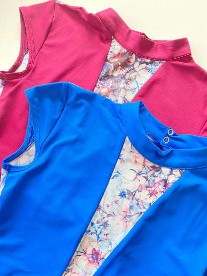 Floral Deep V with Cap Sleeves - Royal Blue from Baiwu sold by The Collective Dancewear