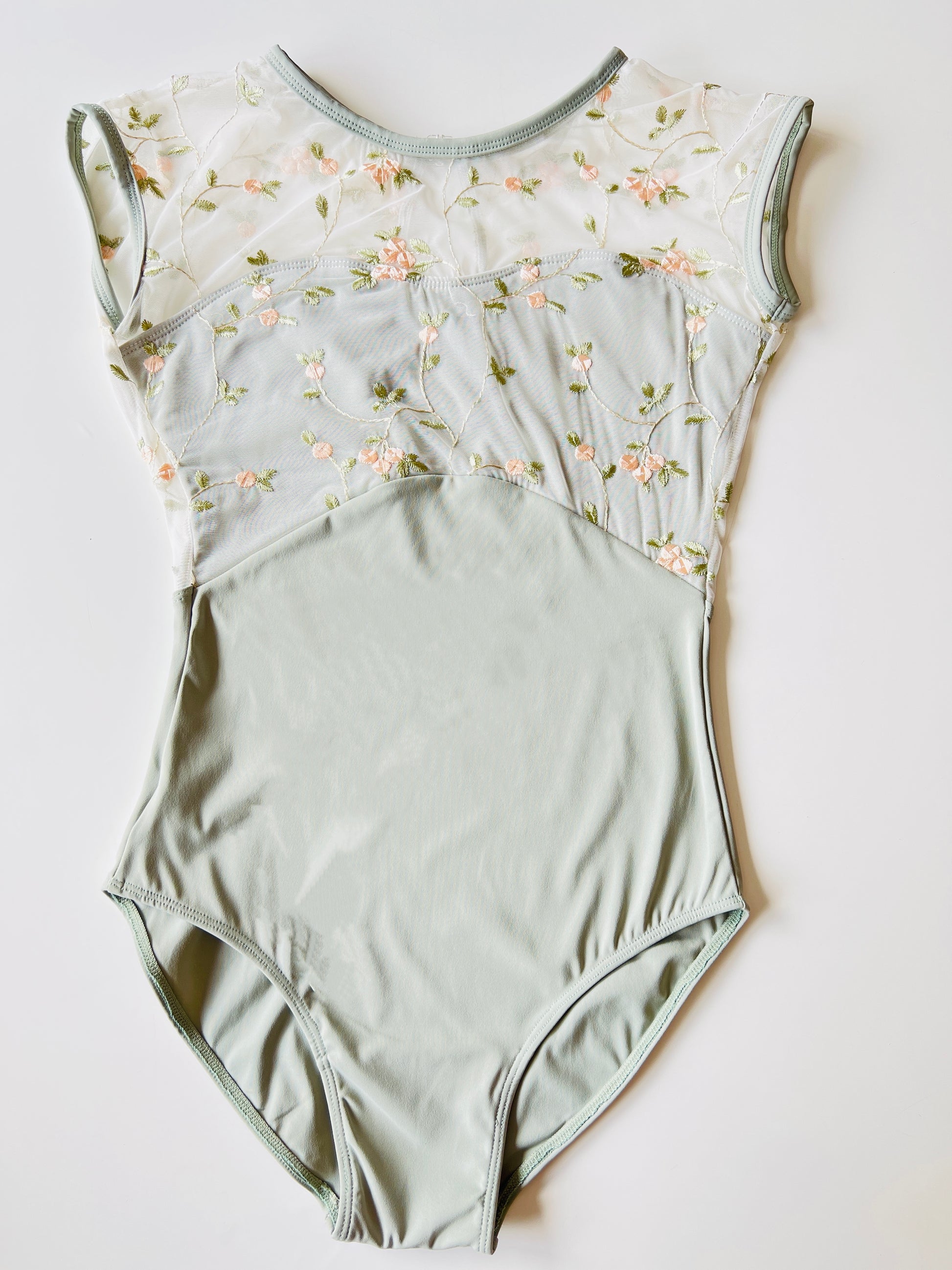 Rose Embroidered Cap Sleeve Ballet Dance Leotard - Sage From The Collective Dancewear 