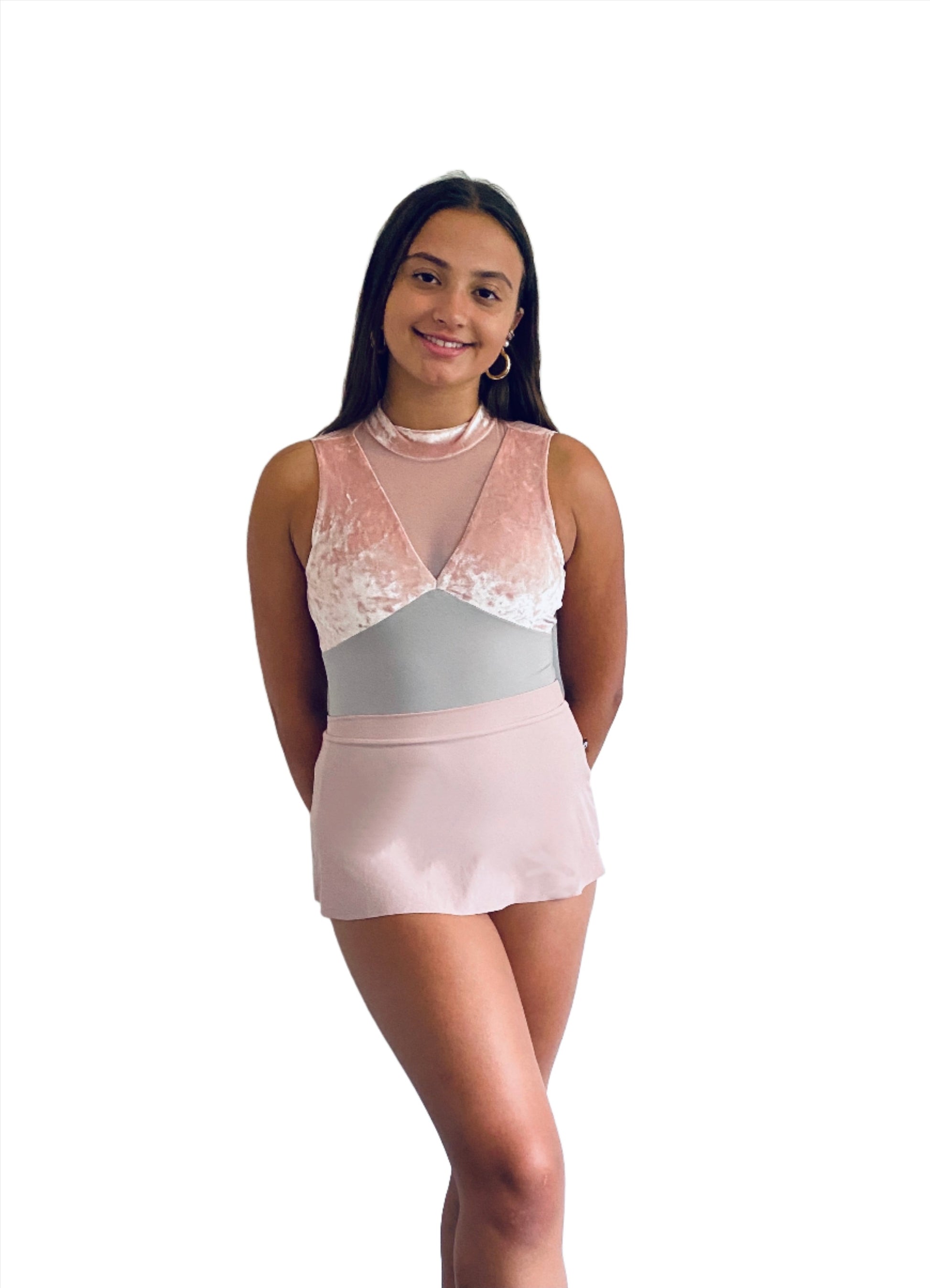 High neck Velour Pink and Stone Ballet leotard from The Collective Dancewear