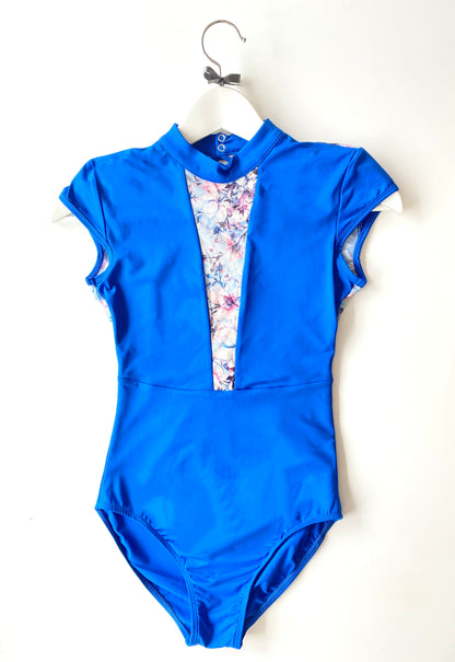 Floral Deep V with Cap Sleeves - Royal Blue from Baiwu sold by The Collective Dancewear