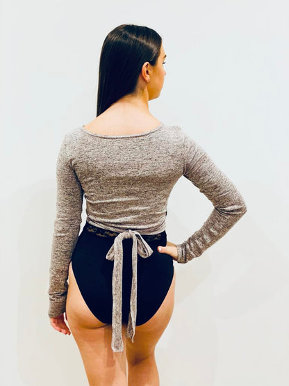 Warm-Up Soft Knit Wrap Top - Grey and Pink from The Collective Dancewear