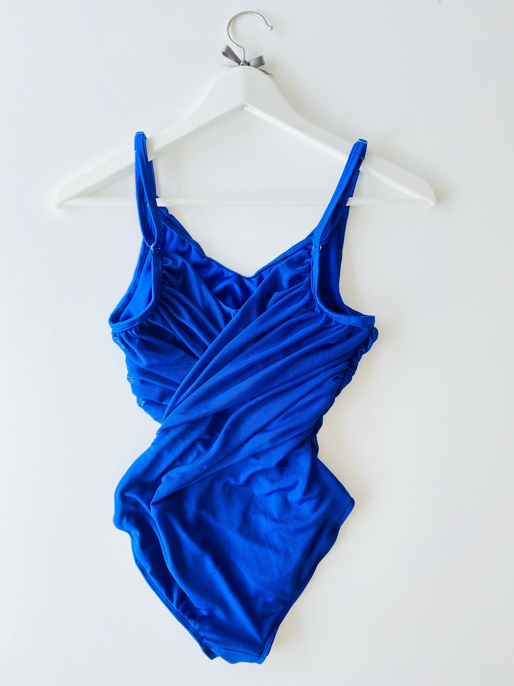 Ruched camisole ballet leotard with draped mesh in Royal Blue from The Collective