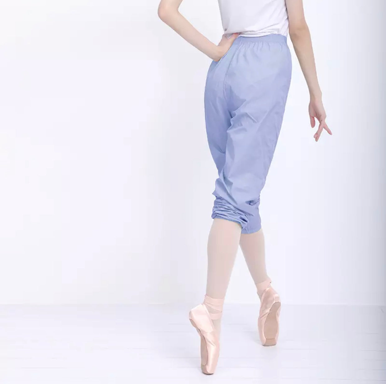 Trash Bag Pants, sauna pants, ripstop pants warrmup pants for ballet and dance in sky blue from The Collective Dancewear