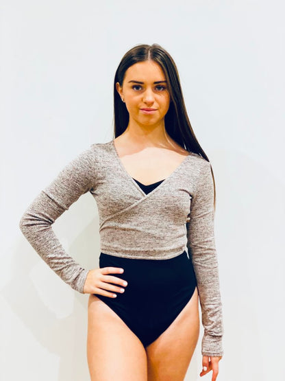 Warm-Up Soft Knit Wrap Top - Grey and Pink from The Collective Dancewear