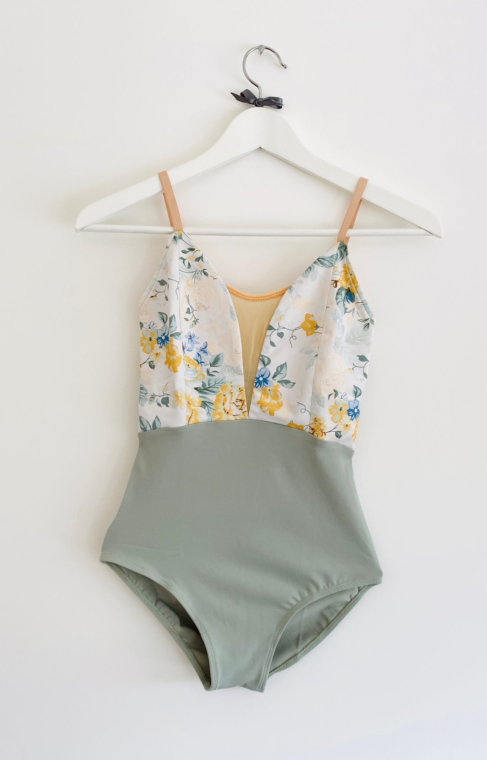 Yellow rose and Sage v-mesh ballet leotard for children petite collection from The Collective Dancewear
