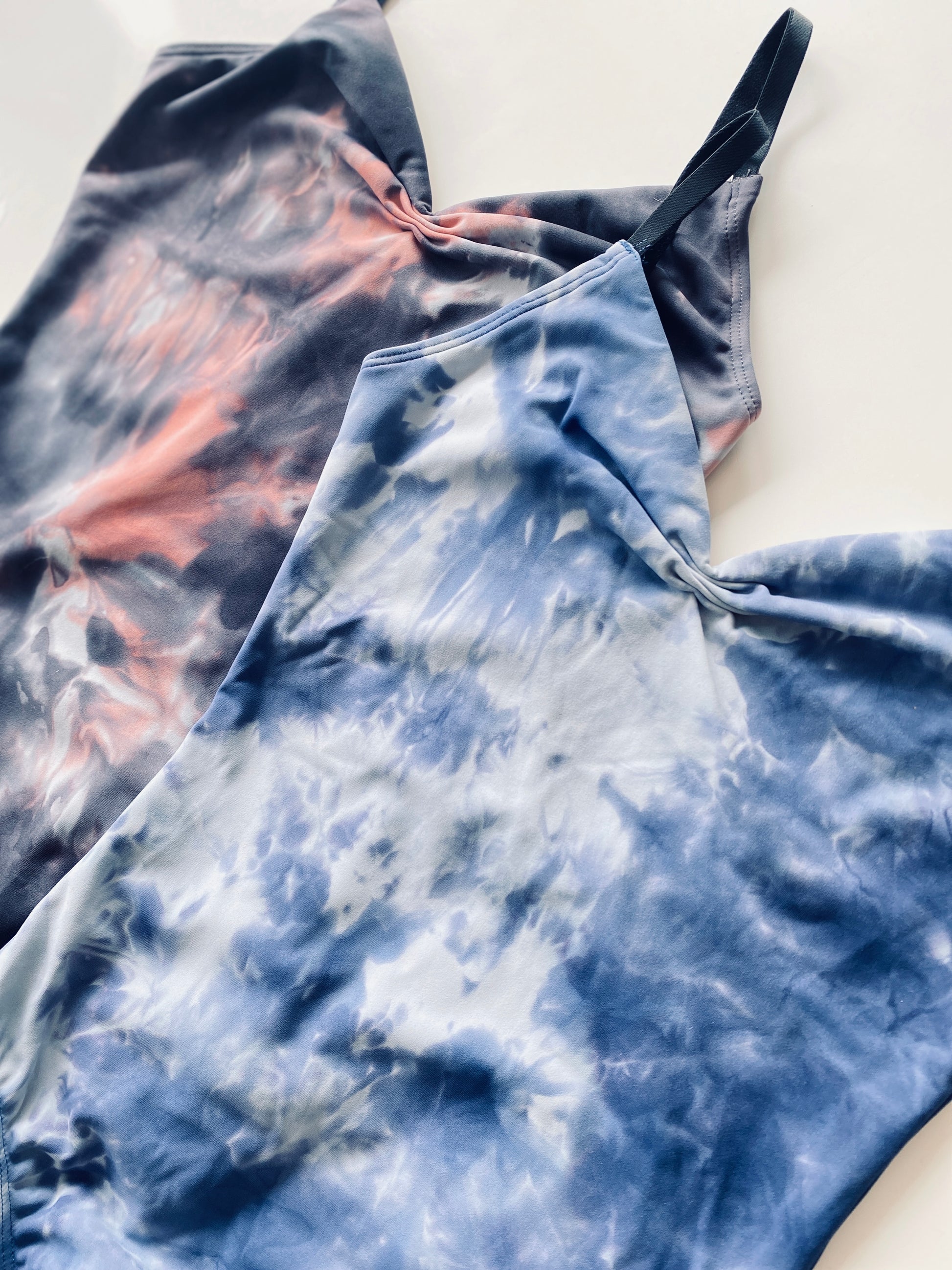 Blue Tie Dye camisole Leotard from Baiwu sold by The Collective Dancewear