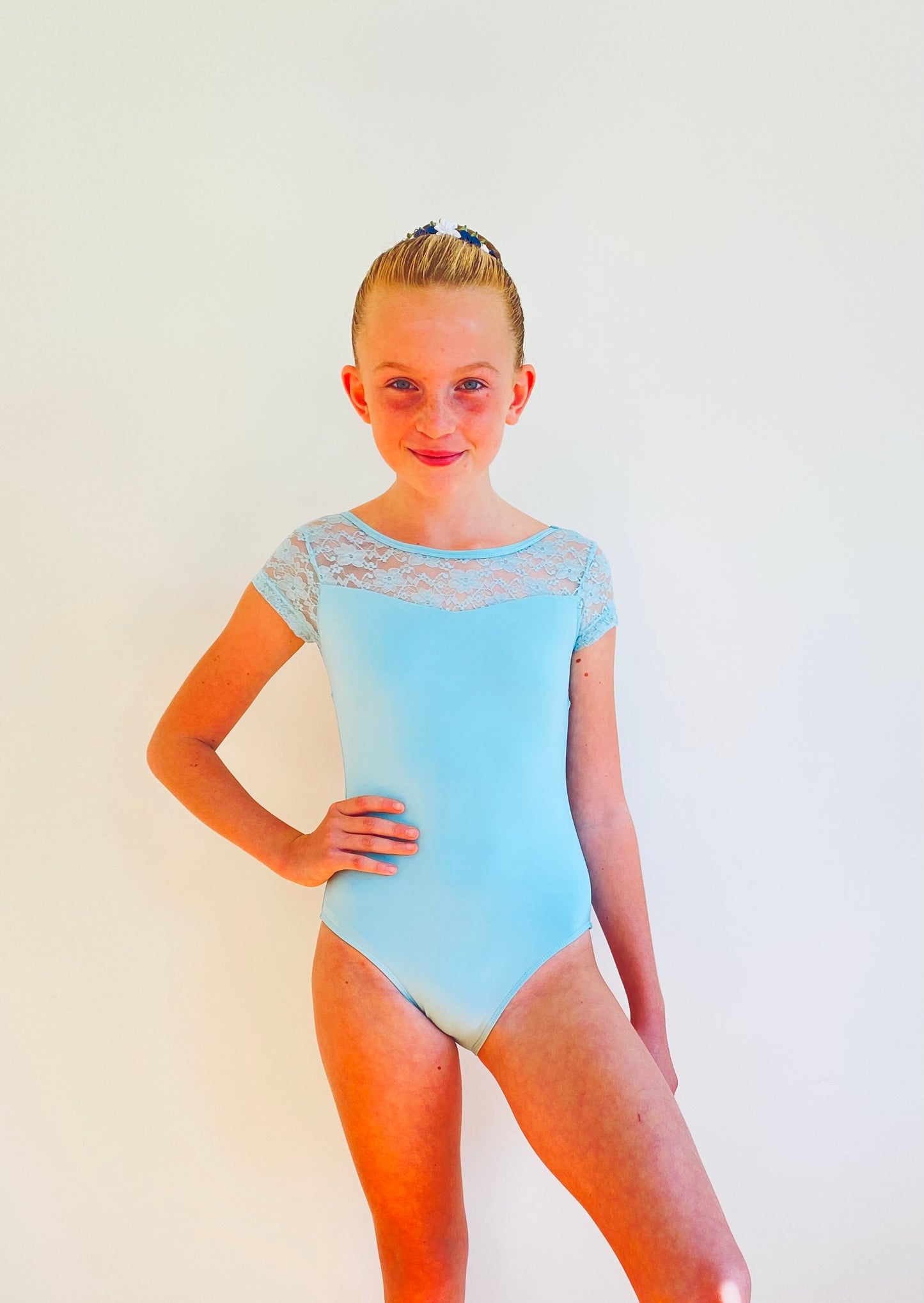 Pastel Aqua Cap Sleeve leotard from Baiwu  - Petite Collection from The Collective Dancewear