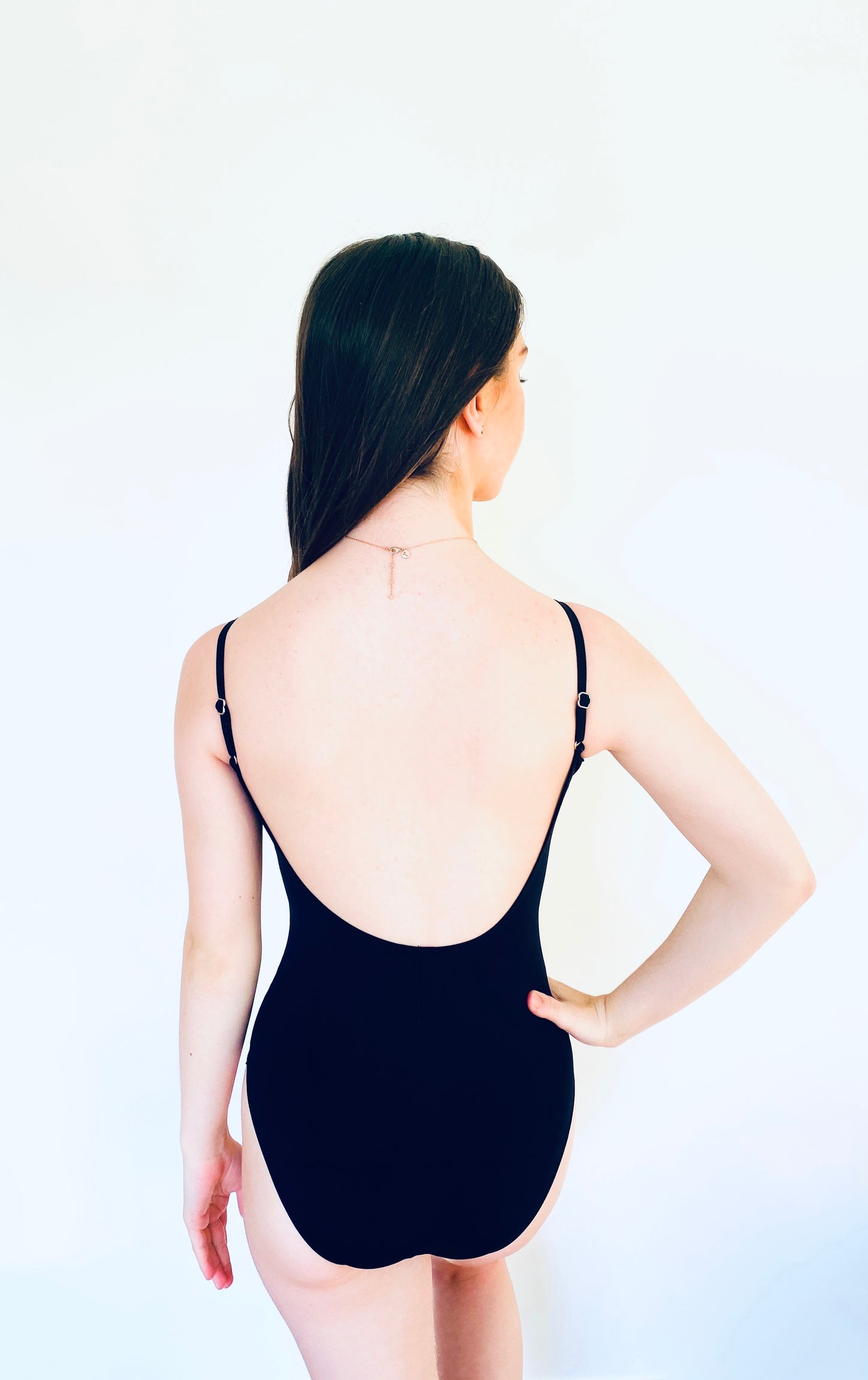 V Mesh Camisole Leotard Black With Black Straps from the Collective Dancewear 