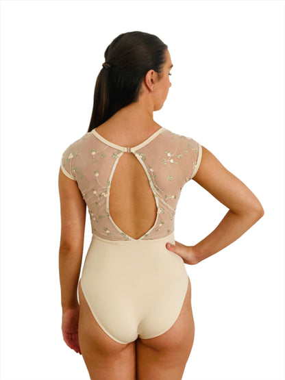 Rose Embroidered Cap Sleeve Leotard - Antique Cream from The Collective Dancewear