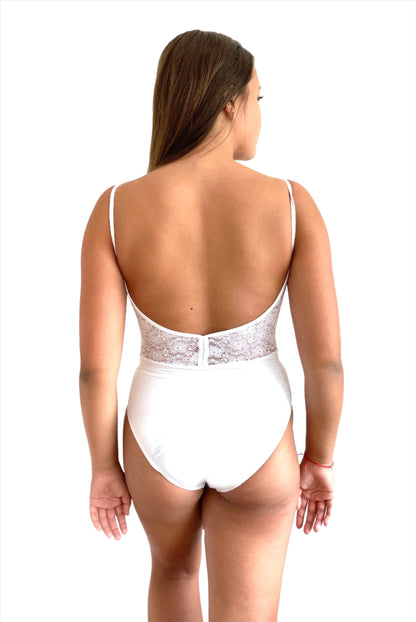 Baiwu leotard The Classic Camisole with Lace Back - White from The Collective Dancewear